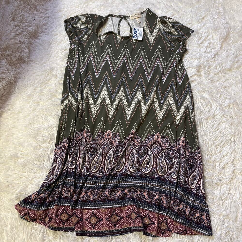Derek Heart XL Long Sleeve Chevron Stripe Scoop Neck Dress